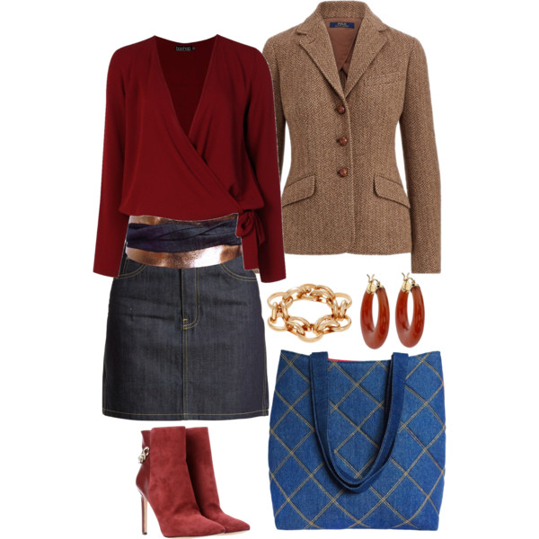 metallic leather wrap belt from Holland Cox with a denim skirt