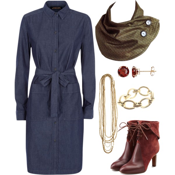Holland Cox button scarf with a denim dress