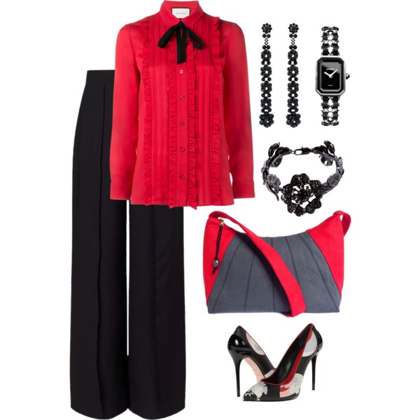 the sibyl bag from Holland Cox with a ruffle blouse
