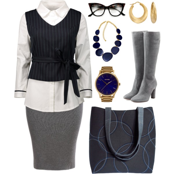 the sofia tote from Holland Cox with gray pencil skirt