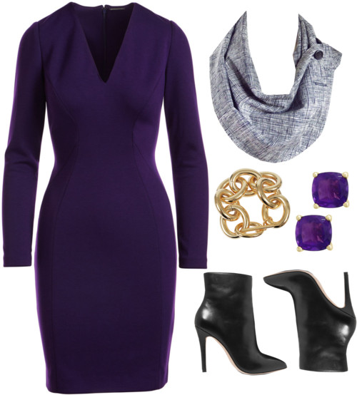 the aida button scarf from Holland Cox with a purple dress