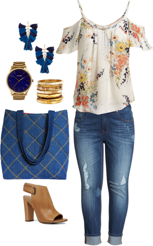 denim 517 tote from Holland Cox with distressed jeans and peasant top
