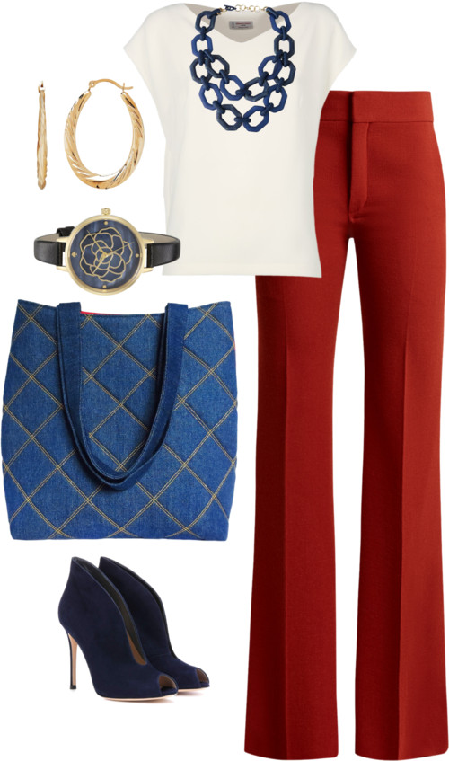 the anjelica tote from Holland Cox with tailored red trousers 