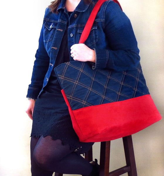 the anjelica tote on the arm of a model, showing its generous size