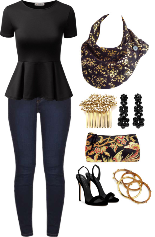 black and gold button scarf from Holland Cox with your skinny jeans
