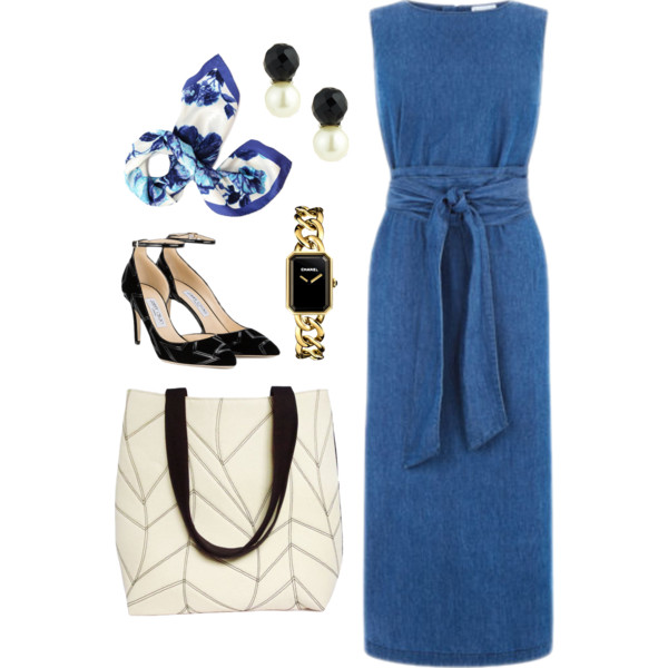 the cassandra tote from Holland Cox with a denim dress