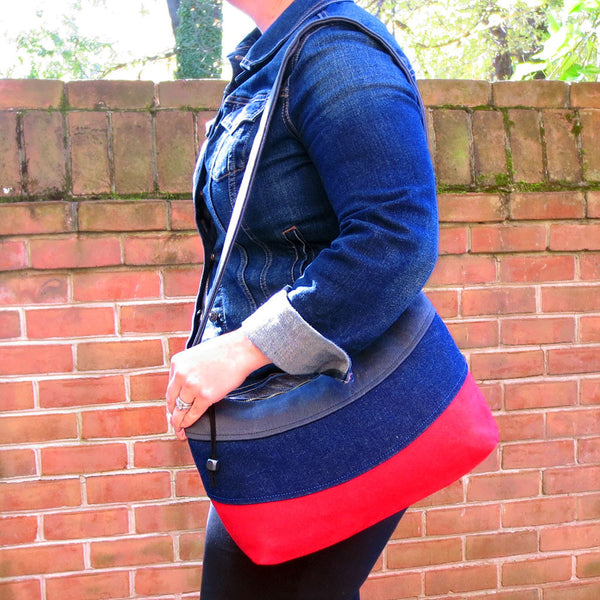 the holland everyday bag carried by a model, showing the comfortable 16" drop