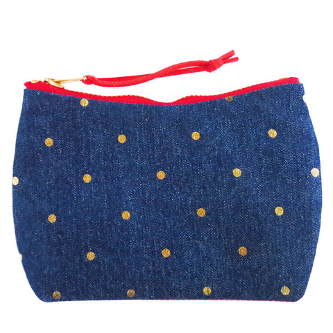 mini pouch from Holland Cox in gold polka dot denim