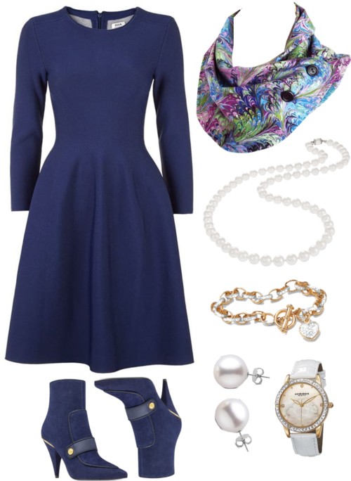 the natalie scarf from Holland Cox with a navy dress
