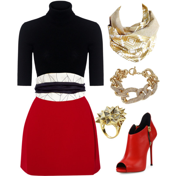 the cassandra belt from Holland Cox with a sweater and mini skirt