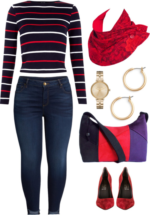 the rosetta scarf from Holland Cox with jeans and a striped sweater