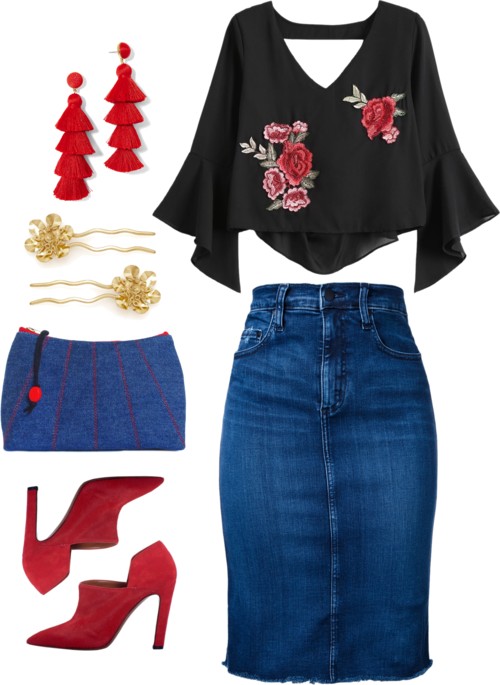 how to wear denim on date night: with a cute denim clutch and mini skirt