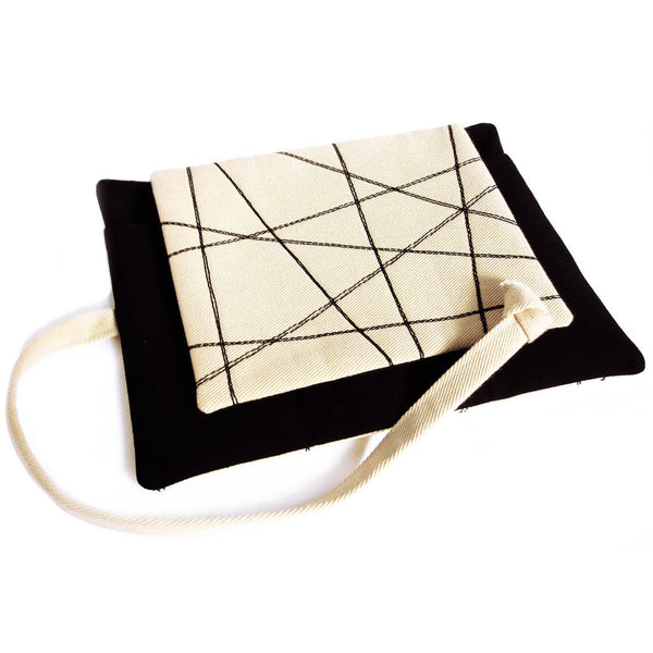 fabric watch roll in off-white denim and black padded lining